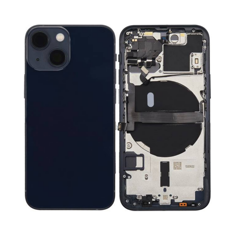 OEM Pulled iPhone 13 Mini Housing (A-/B+ Grade) with Small Parts Installed - Midnight (with logo)