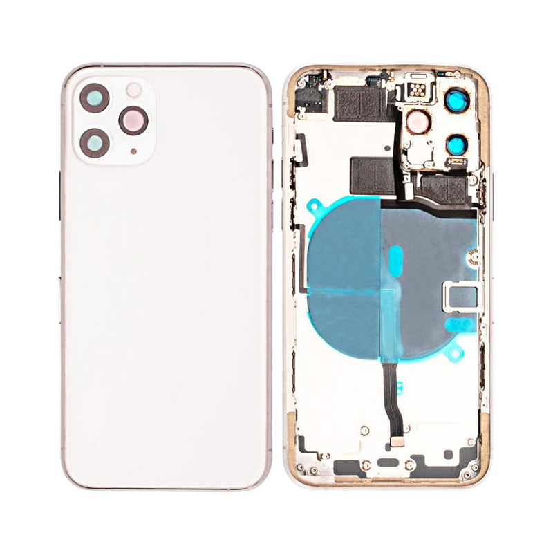 OEM Pulled iPhone 11 Pro Max Housing (A-/B+ Grade) with Small Parts Installed - Silver (with logo)