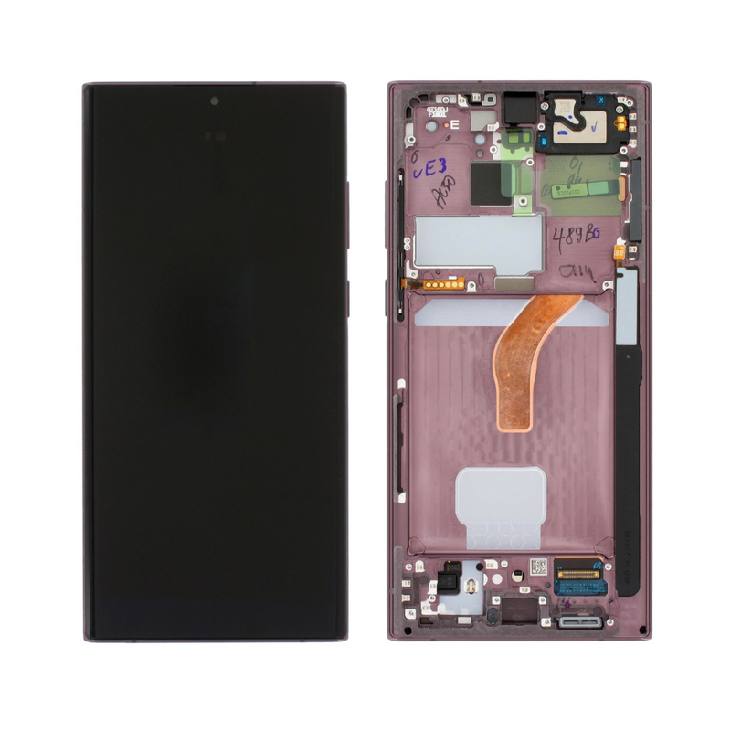 Samsung Galaxy S22 Ultra - Original Pulled OLED Assembly with frame (A Grade) - Burgundy