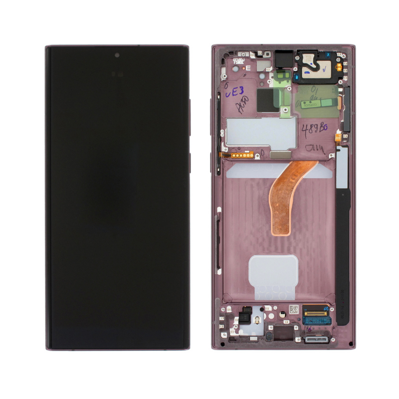 Samsung Galaxy S22 Ultra - Original Pulled OLED Assembly with frame (C Grade) - Burgundy